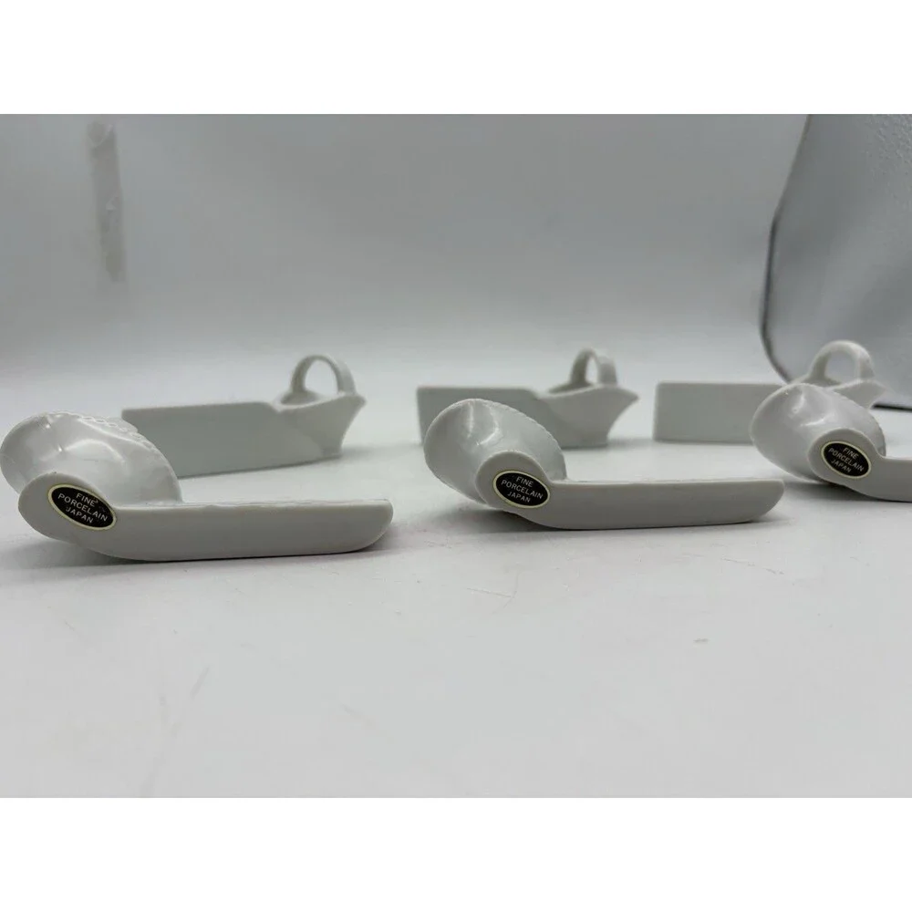 Vintage Fine Porcelain Japan Basket Place Card Holders Set 6 White Floral